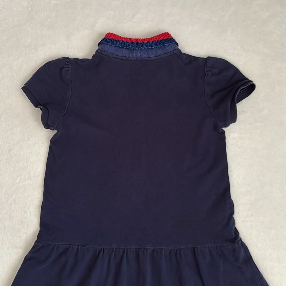 Gucci | Heart Patch Stripe Knit Collar Short Sleeve Pique Polo Dress Navy Blue 8 - Picture 13 of 16